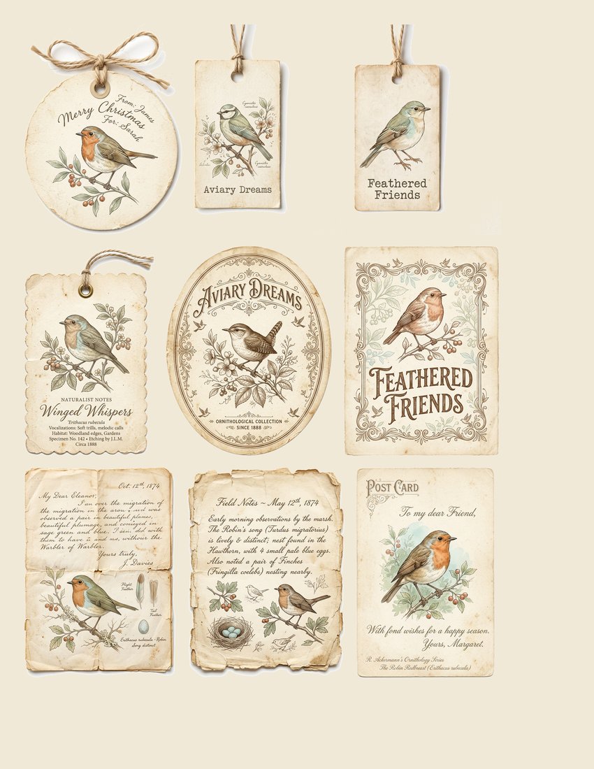 Songbird Aviary junk journal kit — sheet preview 2