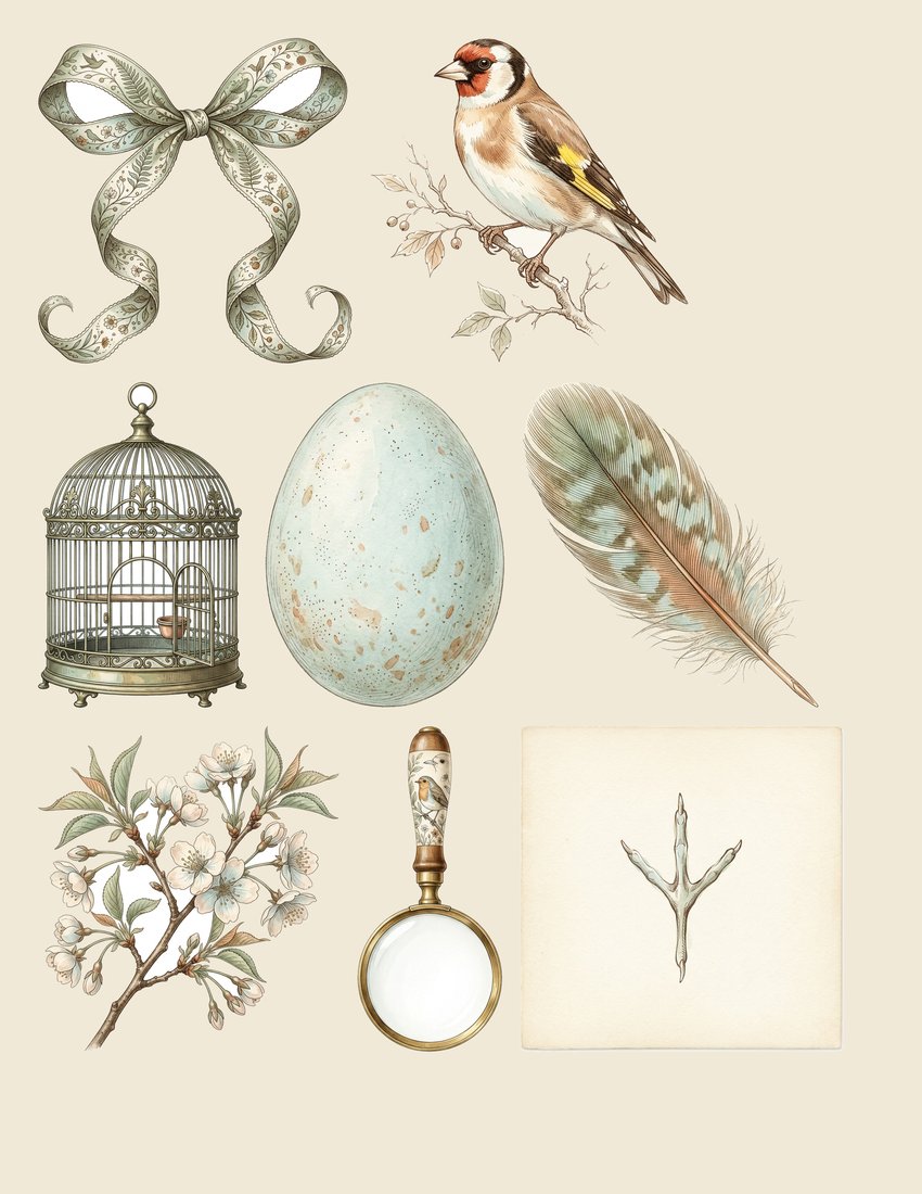 Songbird Aviary junk journal kit — sheet preview 3