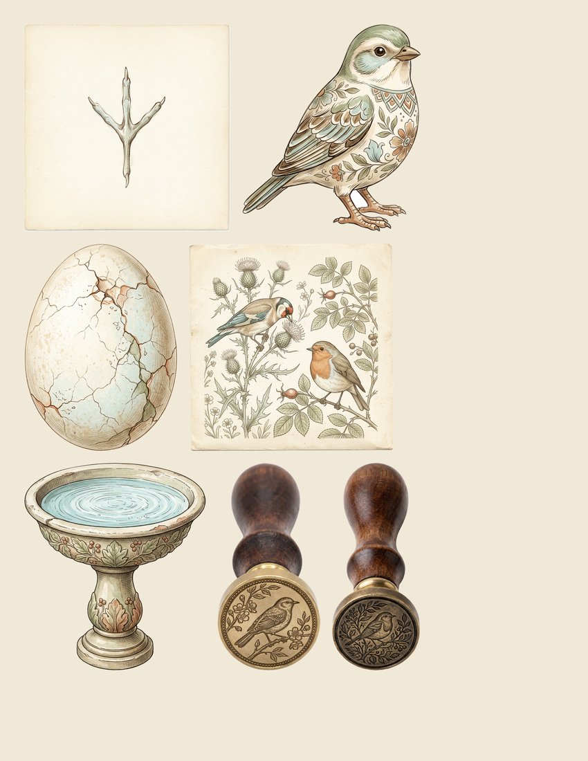 Songbird Aviary junk journal kit — sheet preview 4