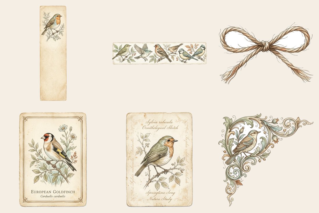Songbird Aviary junk journal kit — element closeup 1