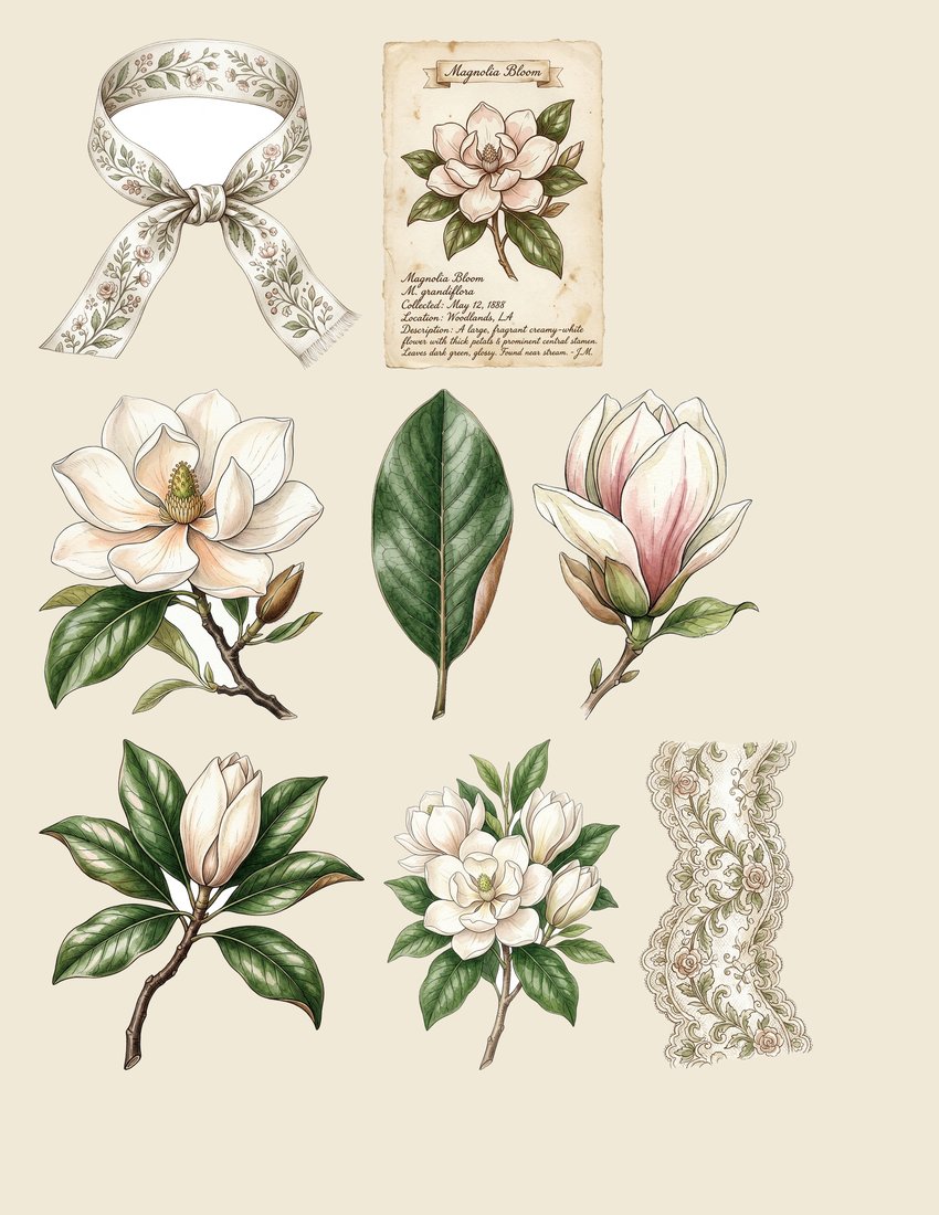 Southern Magnolia junk journal kit — sheet preview 3