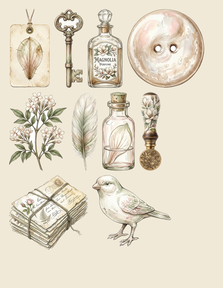 Southern Magnolia junk journal kit — sheet preview 4