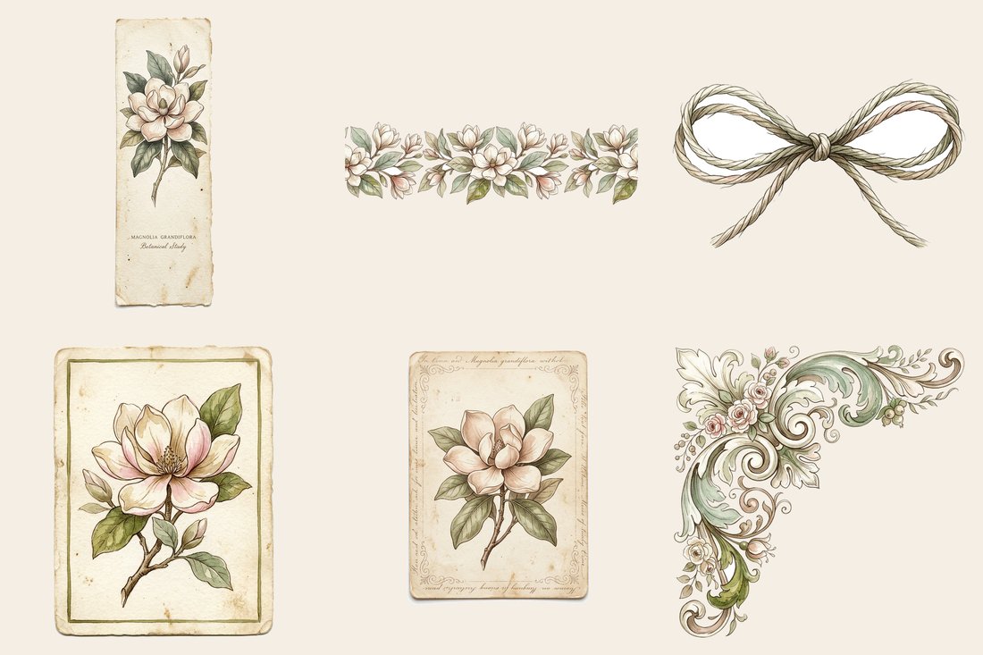 Southern Magnolia junk journal kit — element closeup 1