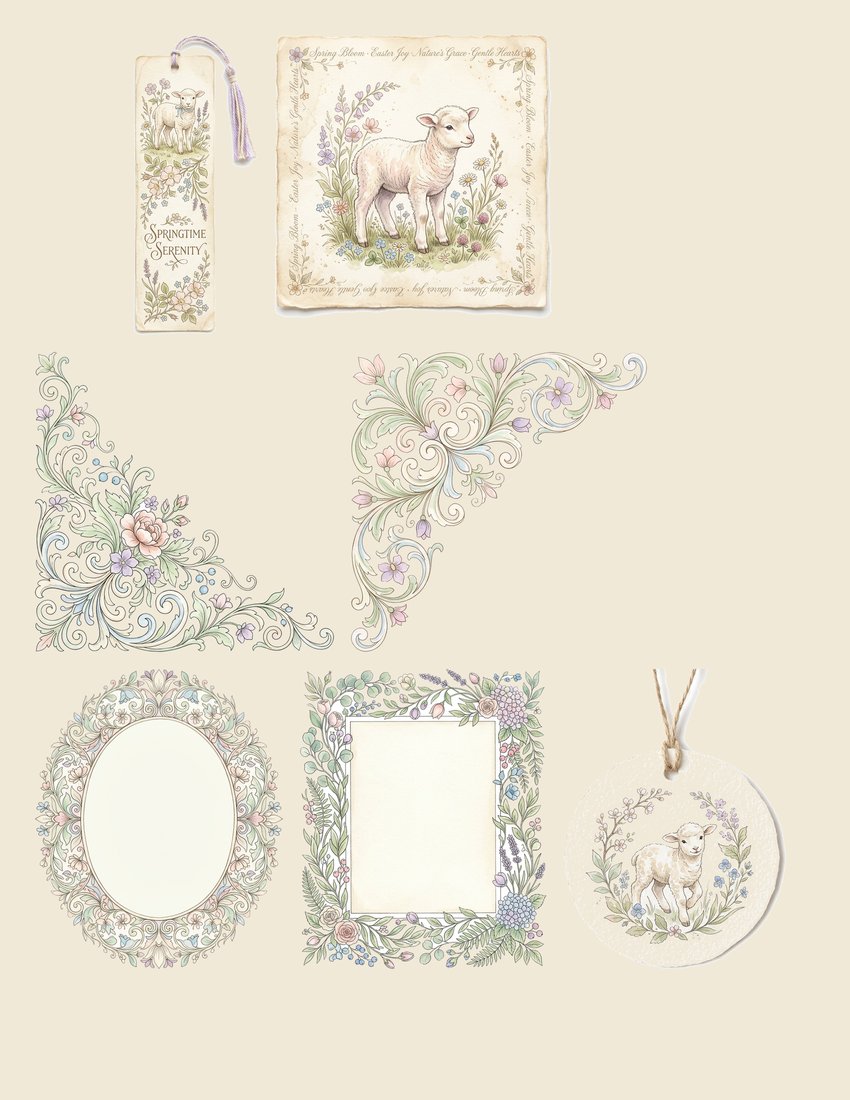 Spring Lambs Meadow junk journal kit — sheet preview 1