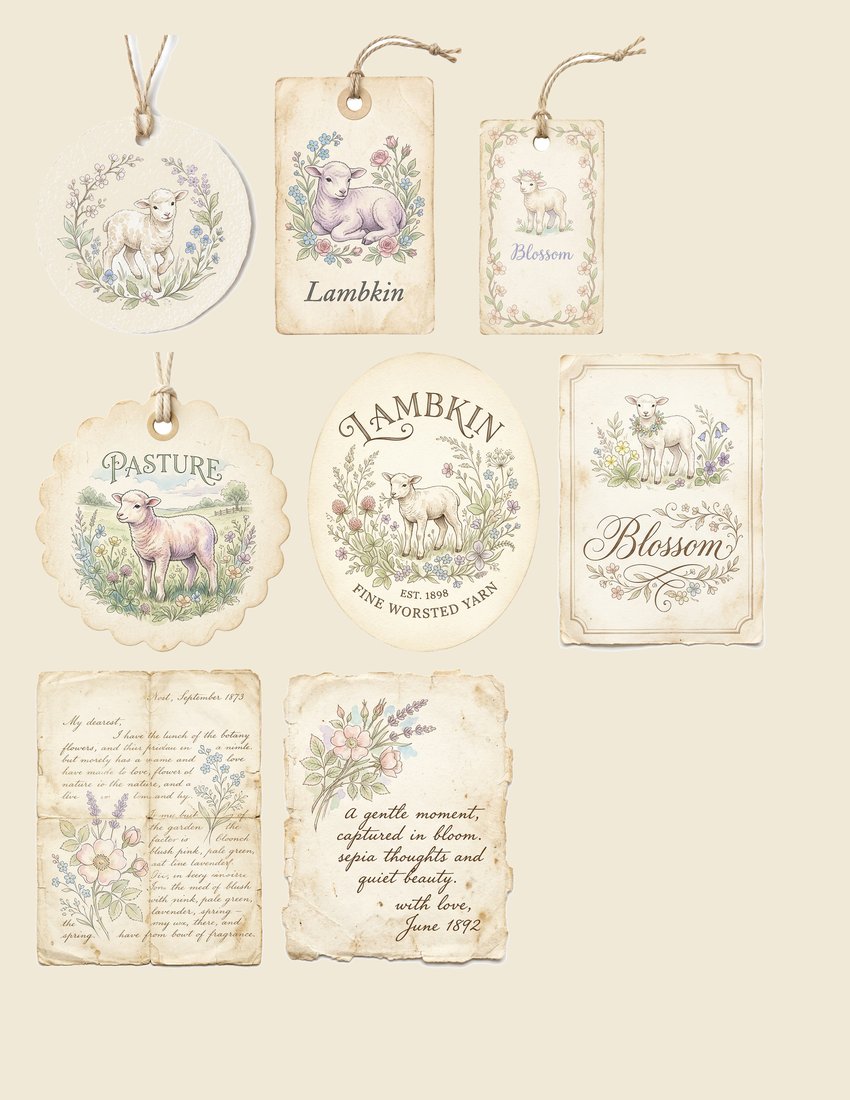 Spring Lambs Meadow junk journal kit — sheet preview 2