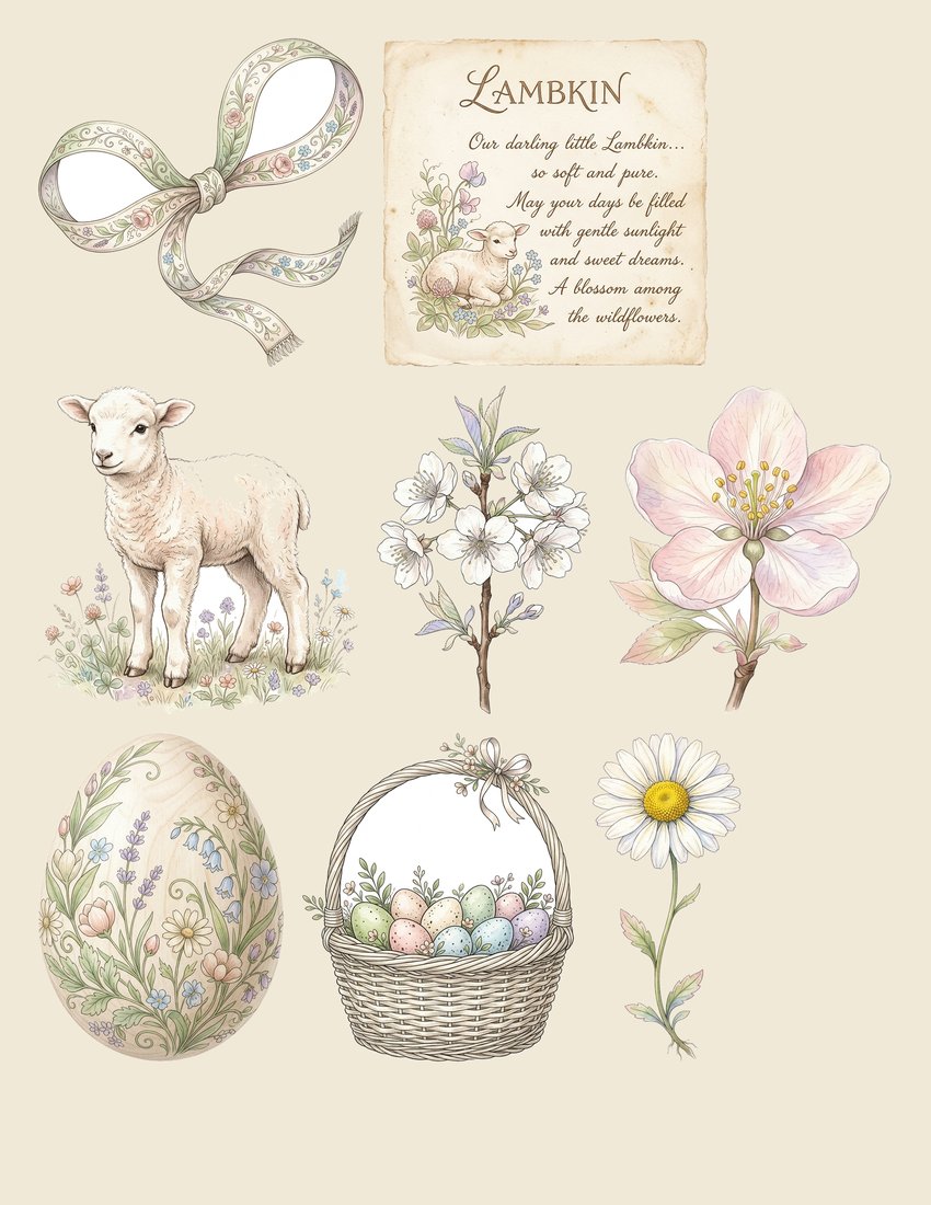 Spring Lambs Meadow junk journal kit — sheet preview 3