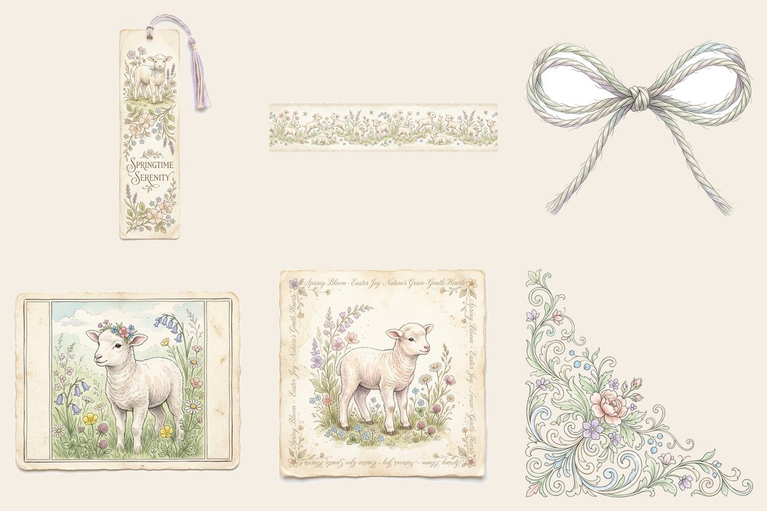 Spring Lambs Meadow junk journal kit — element closeup 1