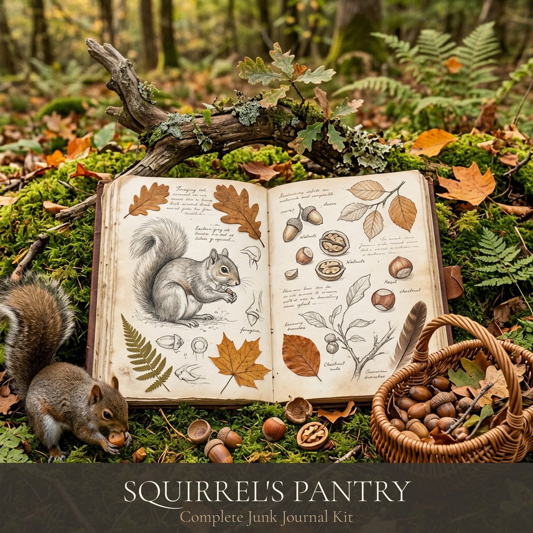 Squirrel's Pantry Junk Journal Kit | Autumn Woodland Ephemera | Printable Scrapbook Sheets | Digital Download