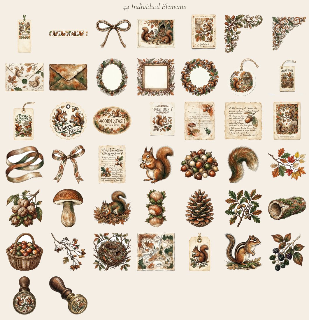 Squirrels Pantry junk journal kit — elements overview