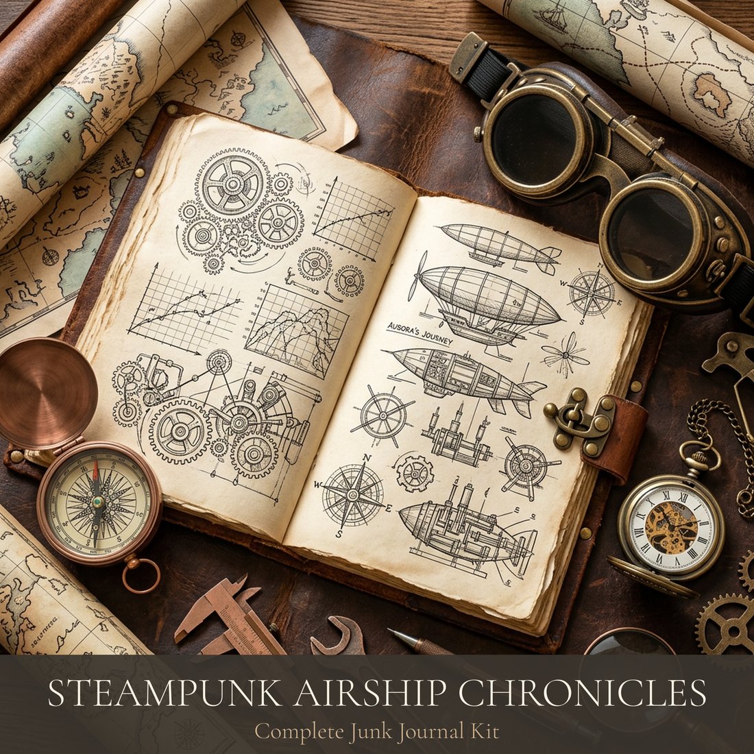 Steampunk Airship Chronicles Junk Journal Kit | Digital Download
