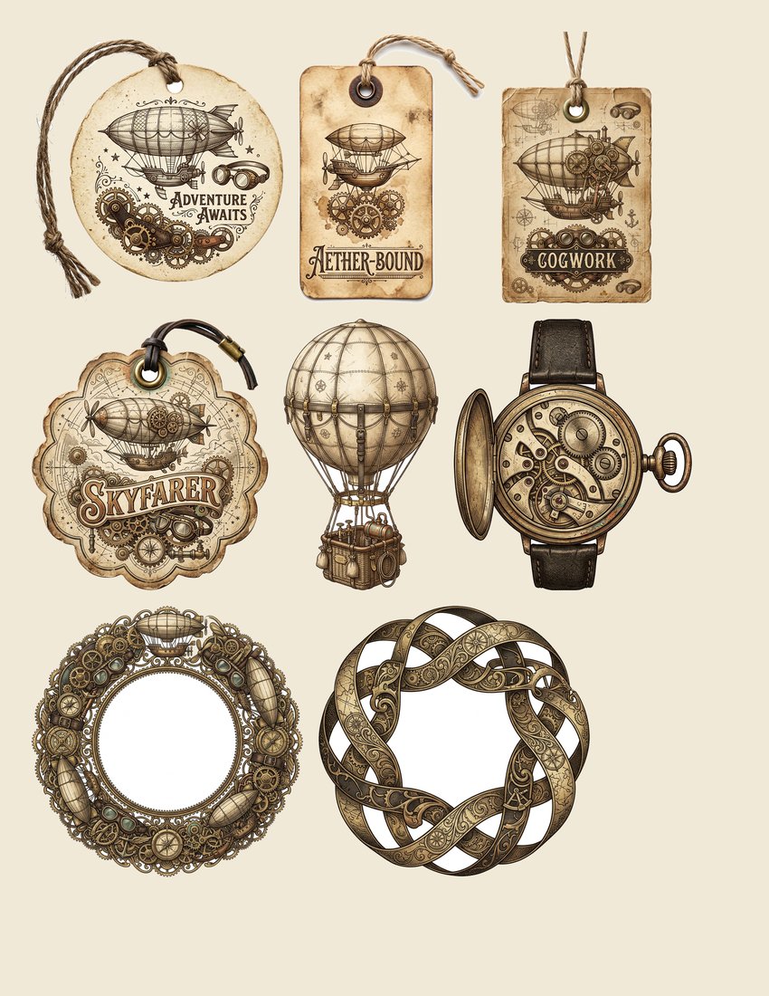 Steampunk Airship junk journal kit — sheet preview 2