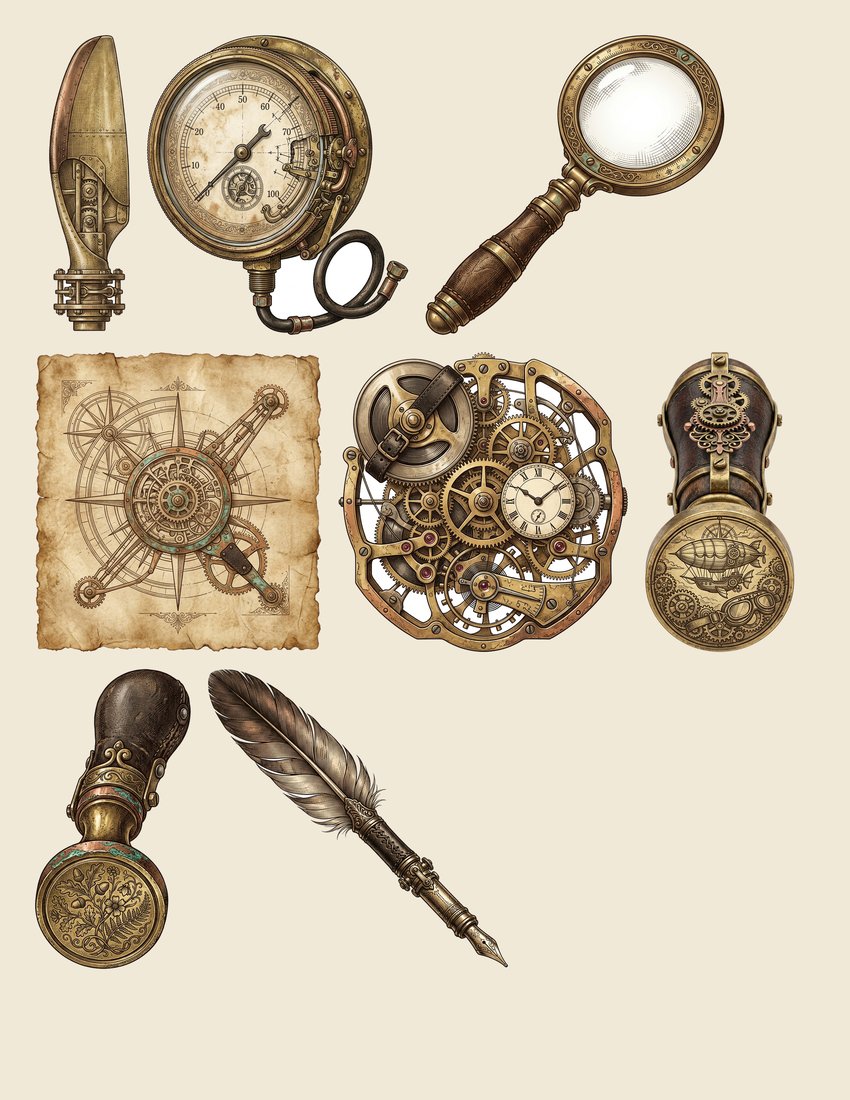Steampunk Airship junk journal kit — sheet preview 4