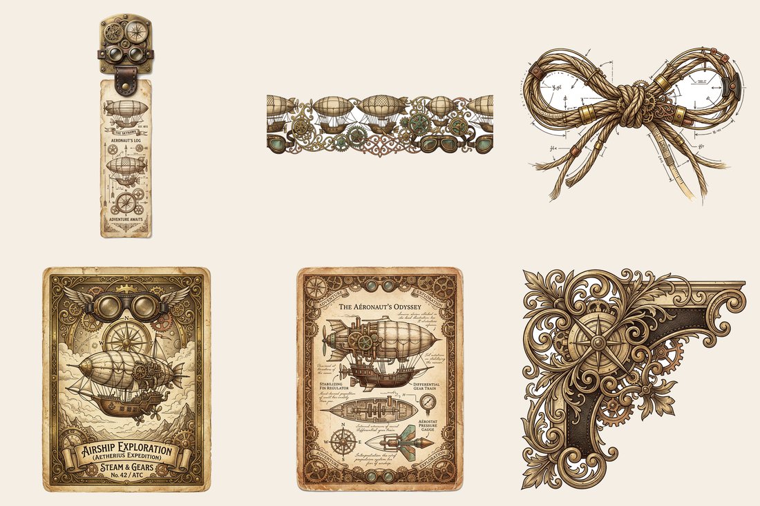 Steampunk Airship junk journal kit — element closeup 1