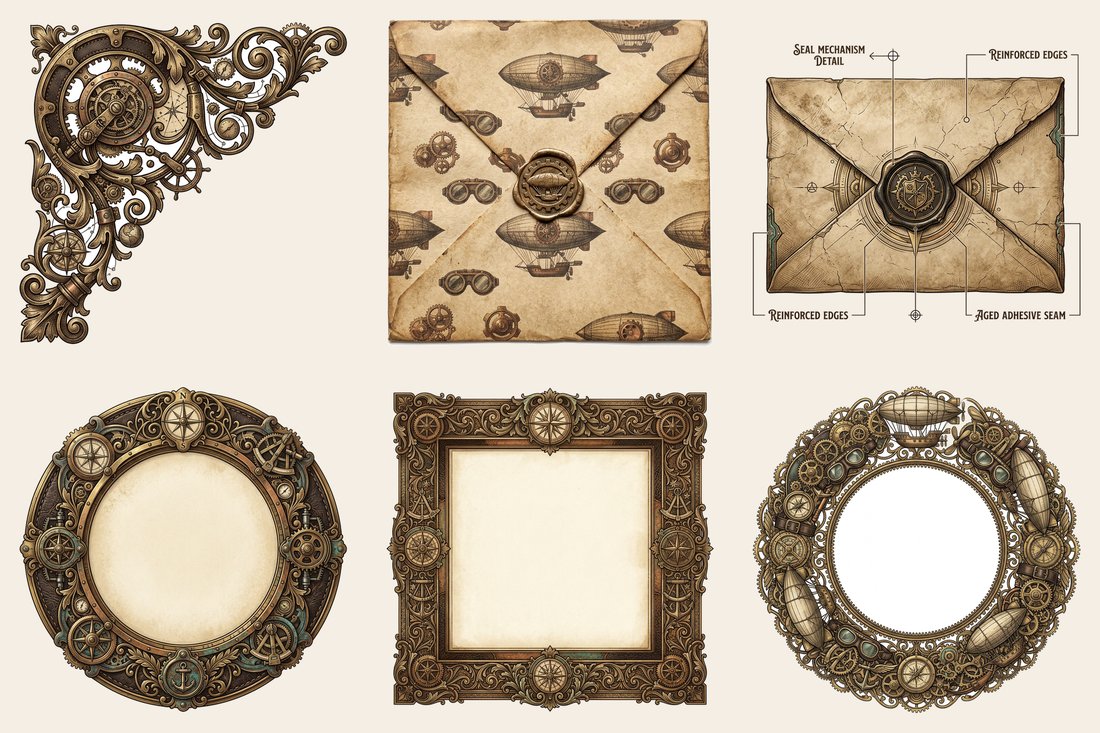Steampunk Airship junk journal kit — element closeup 2
