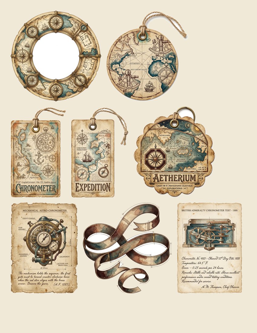 Steampunk Explorer junk journal kit — sheet preview 2