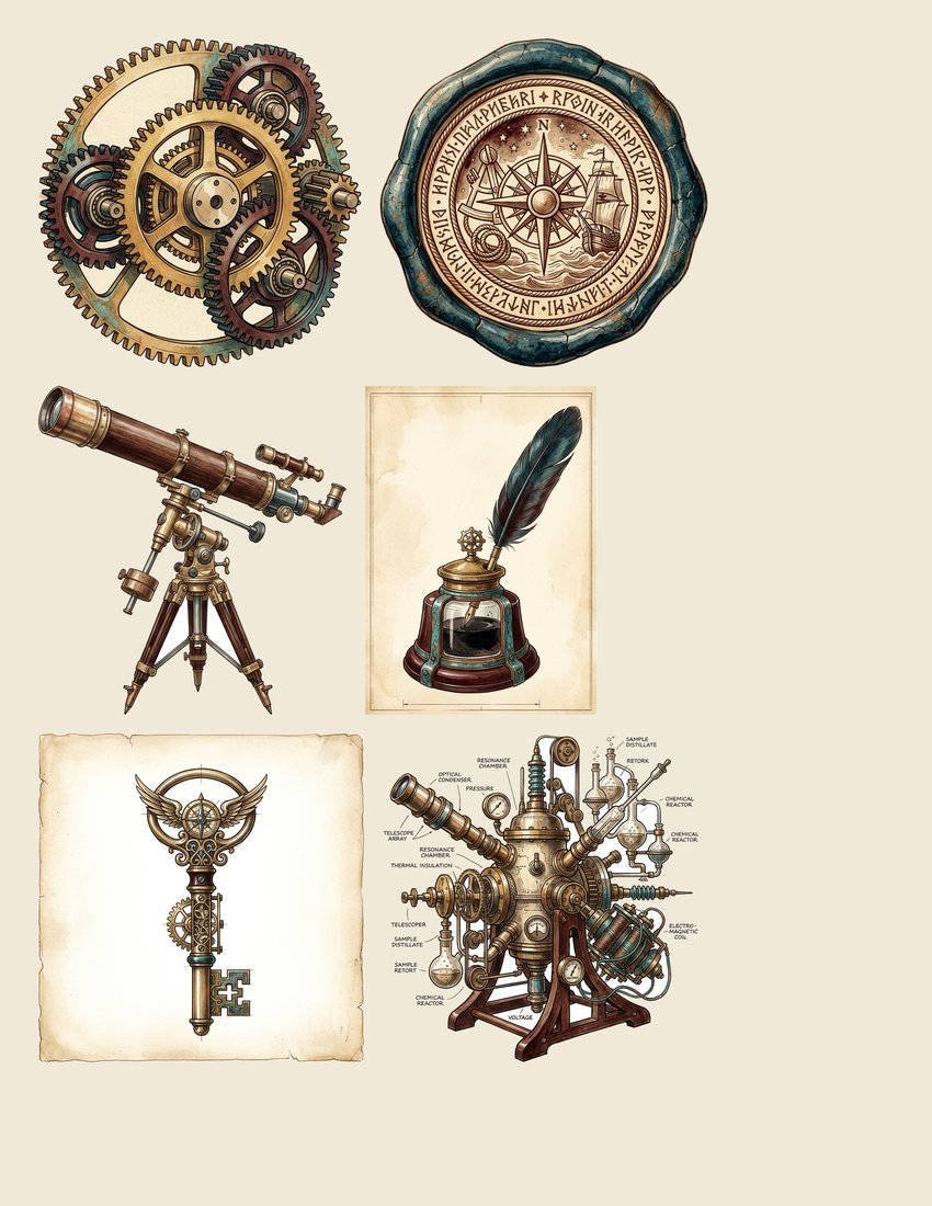 Steampunk Explorer junk journal kit — sheet preview 4