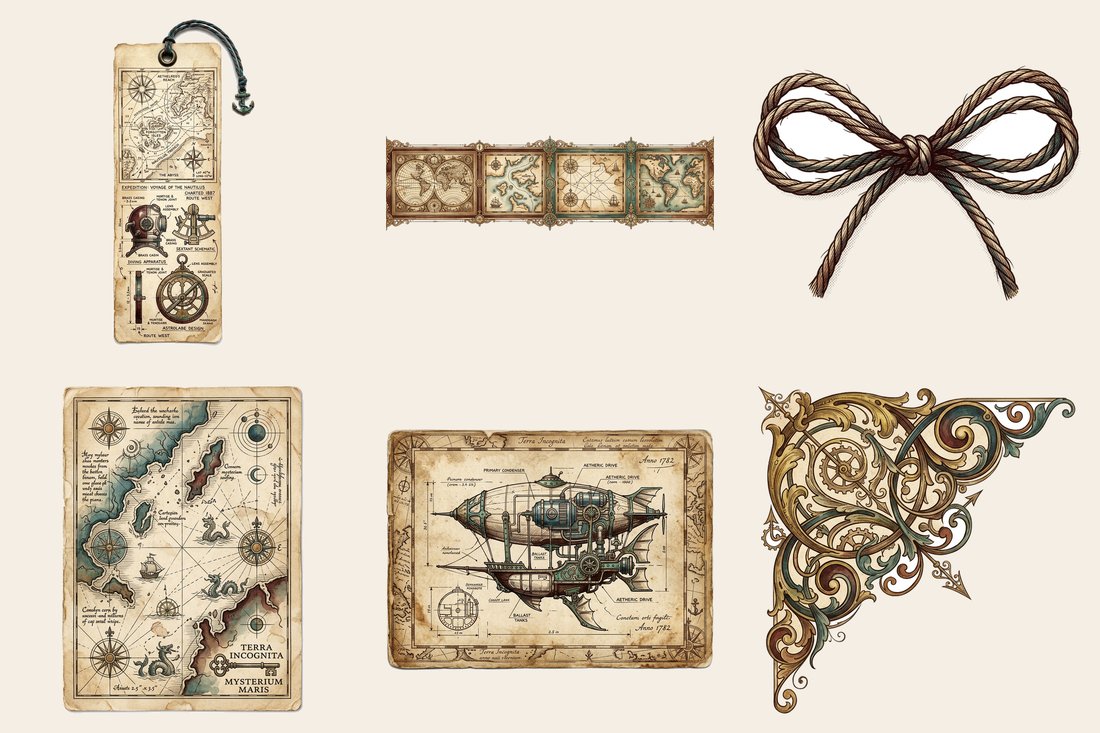 Steampunk Explorer junk journal kit — element closeup 1