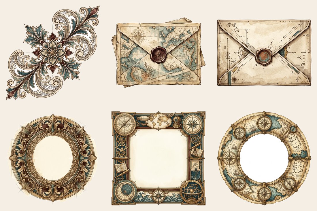 Steampunk Explorer junk journal kit — element closeup 2