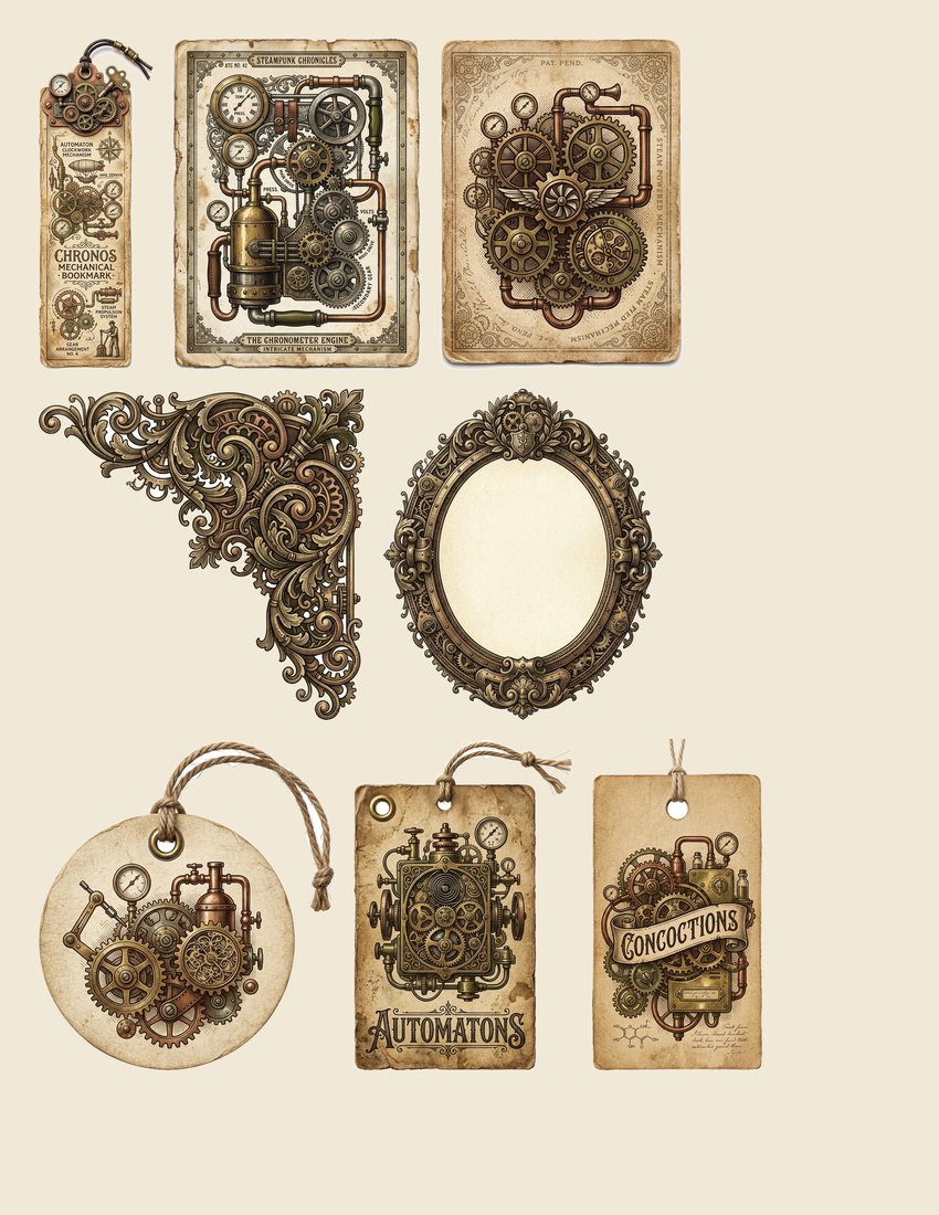 Steampunk Laboratory junk journal kit — sheet preview 1