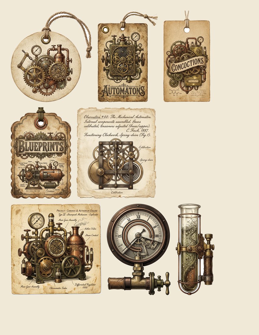 Steampunk Laboratory junk journal kit — sheet preview 2