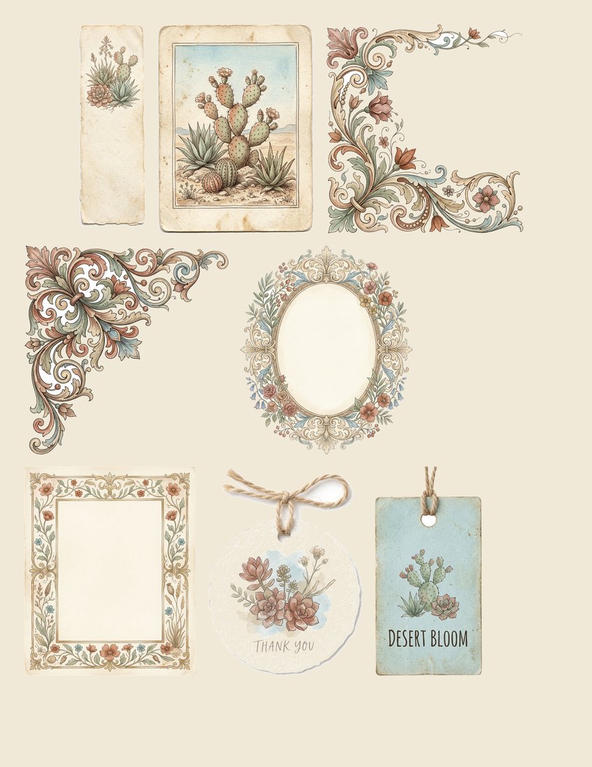 Succulent Desert junk journal kit — sheet preview 1