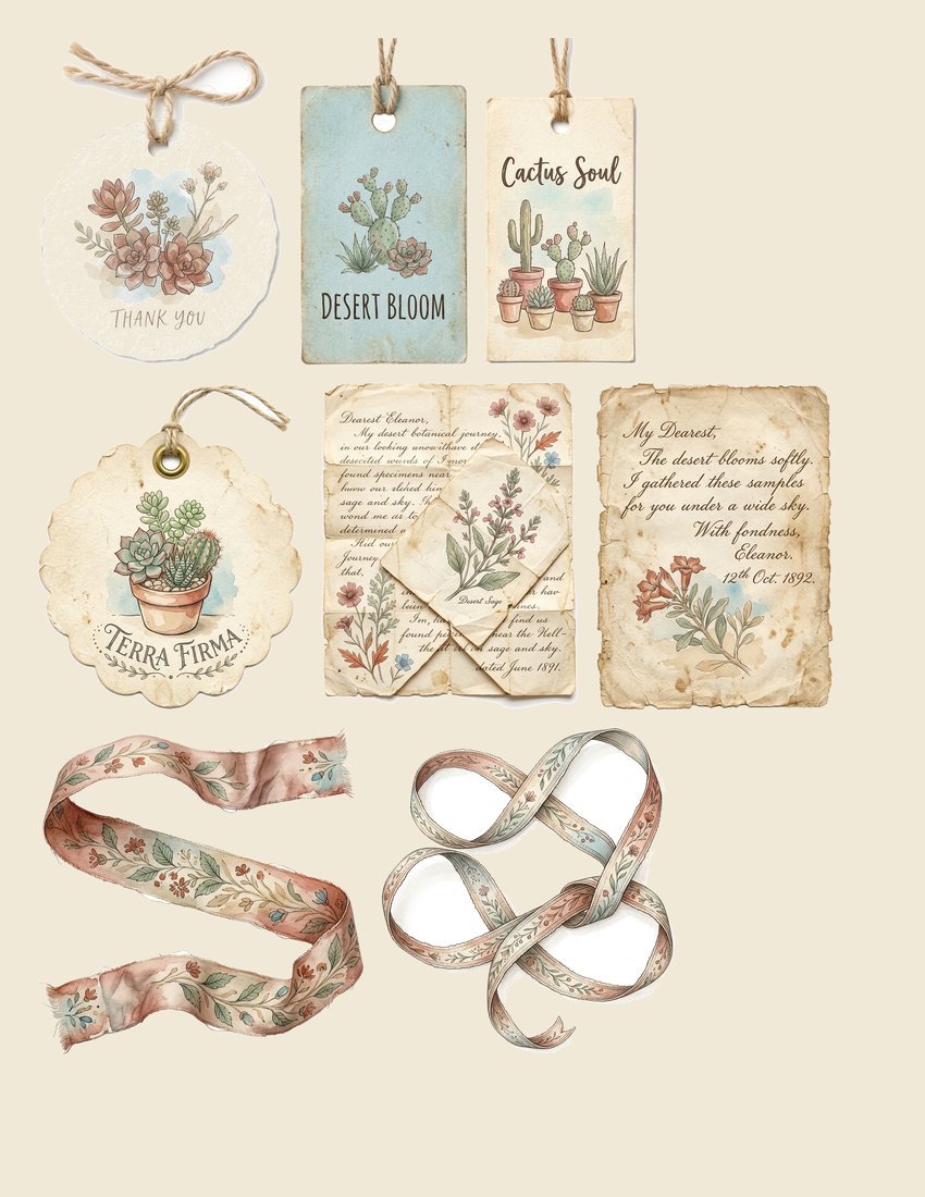 Succulent Desert junk journal kit — sheet preview 2