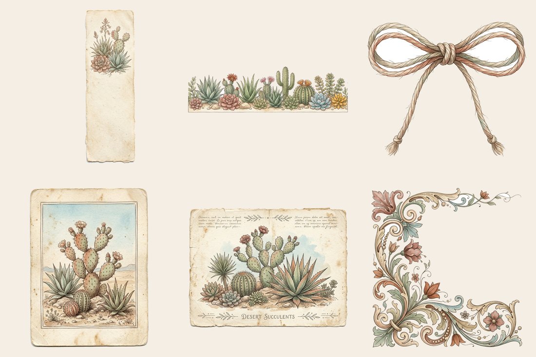 Succulent Desert junk journal kit — element closeup 1