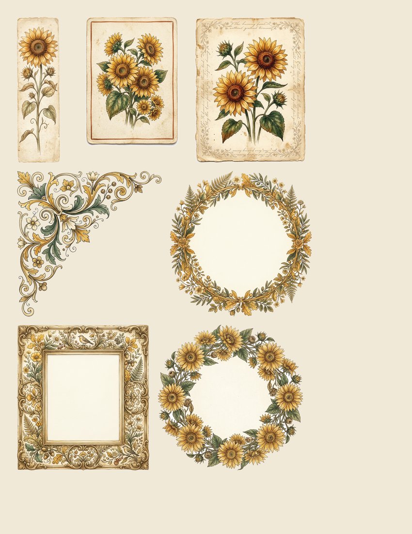 Sunflower Summer junk journal kit — sheet preview 1