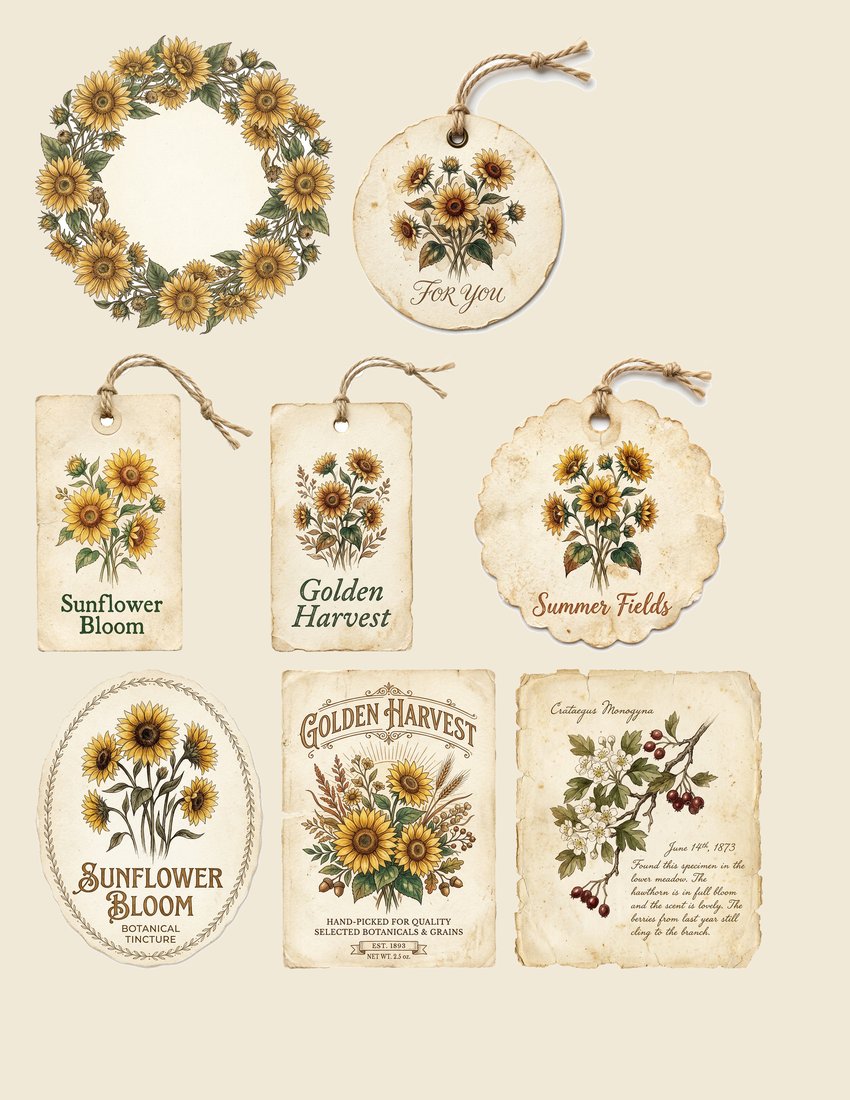 Sunflower Summer junk journal kit — sheet preview 2