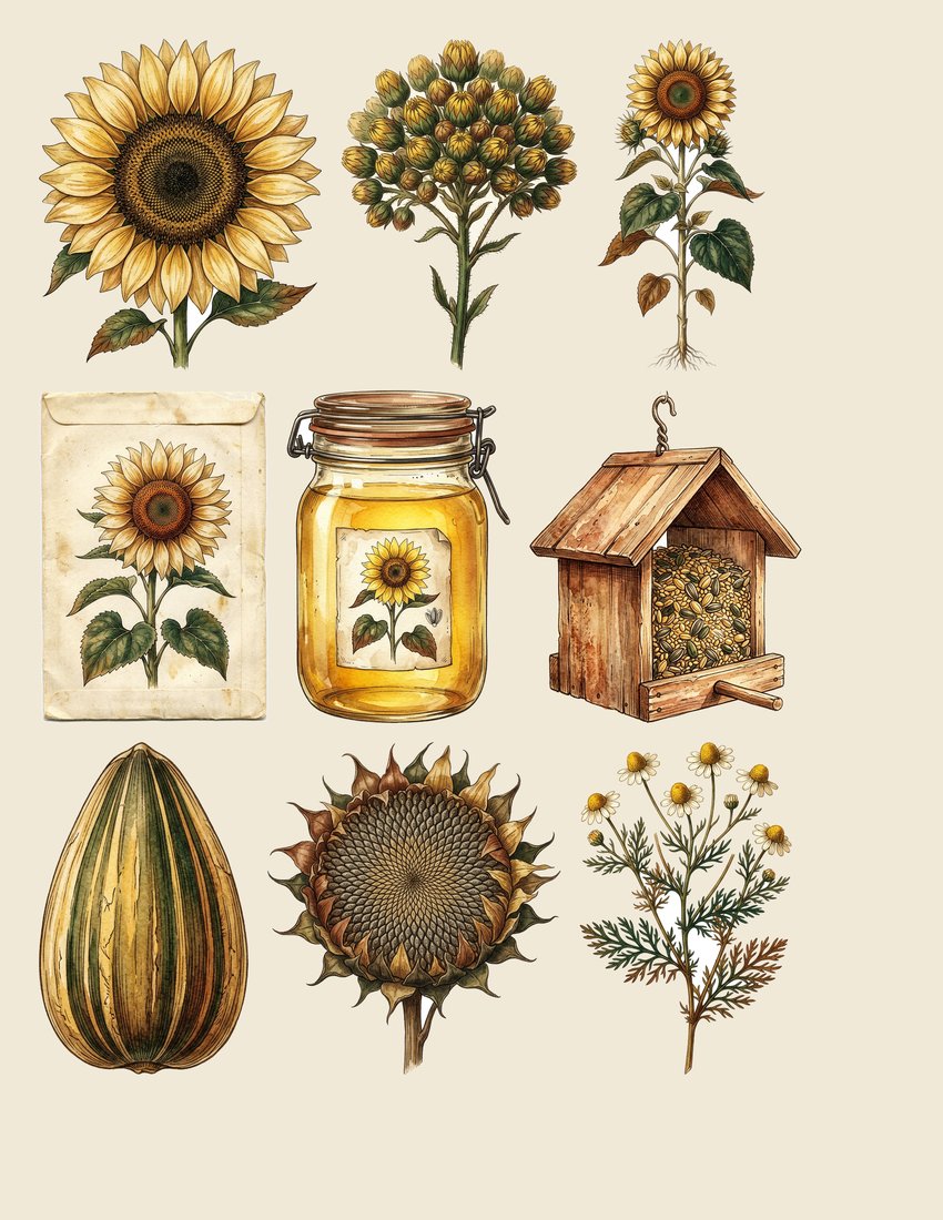 Sunflower Summer junk journal kit — sheet preview 3