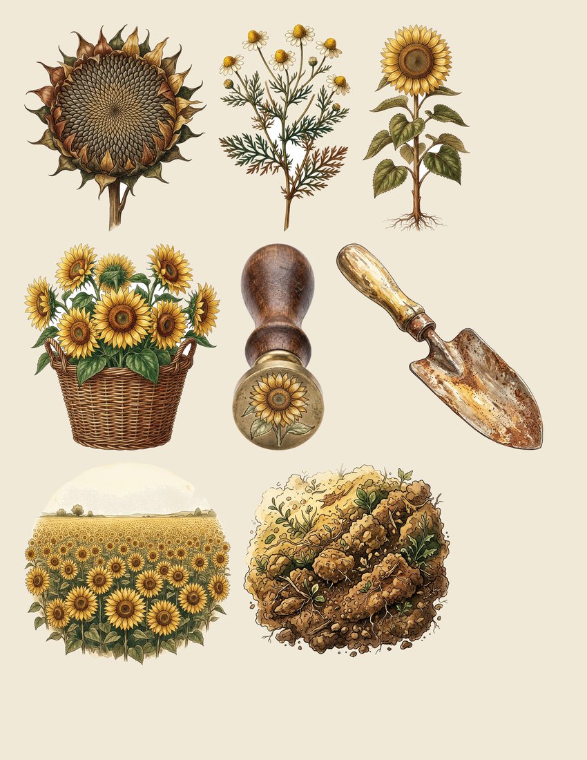 Sunflower Summer junk journal kit — sheet preview 4