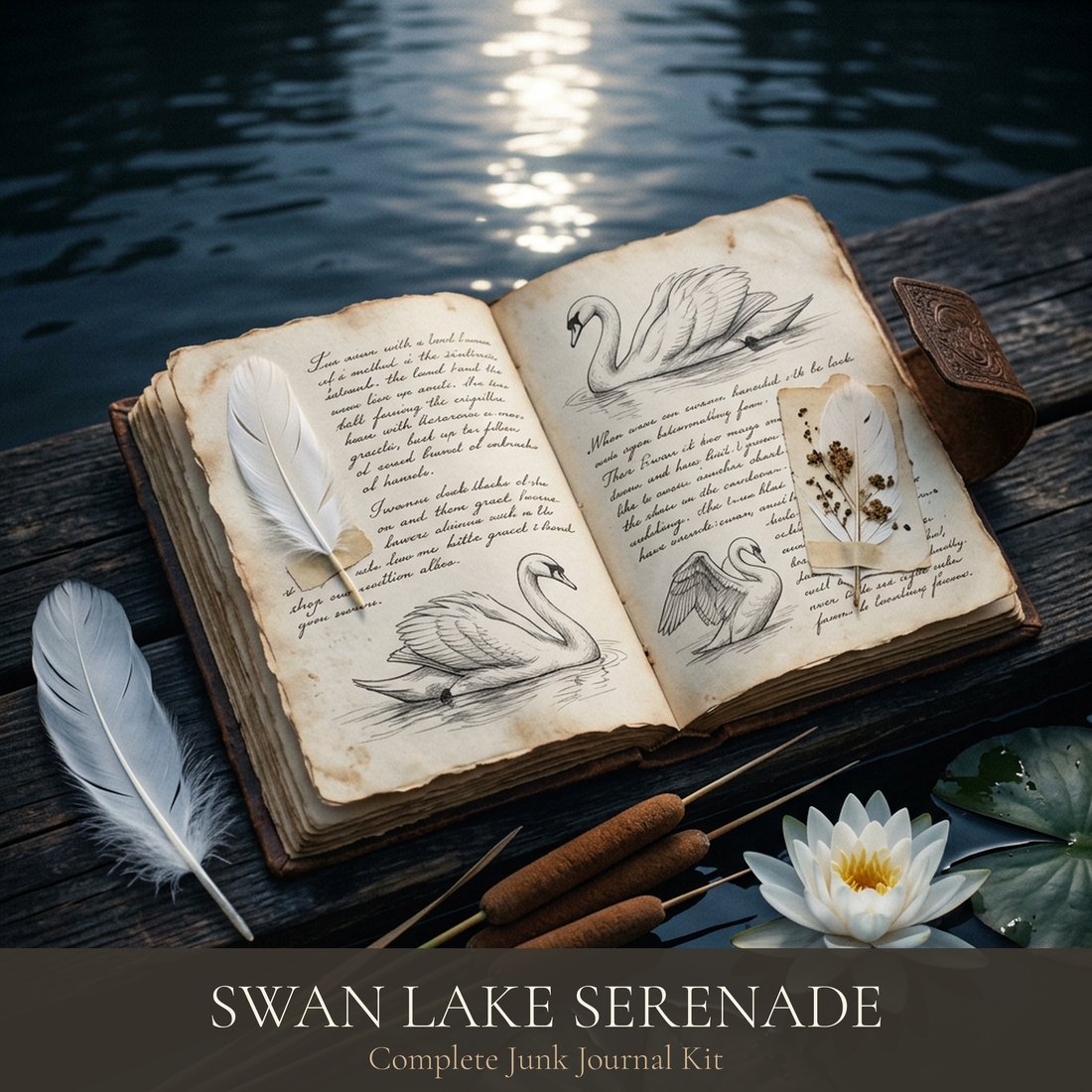 Swan Lake Serenade Junk Journal Kit | Enchanted Feather Ephemera | Printable Sheets | Digital Download