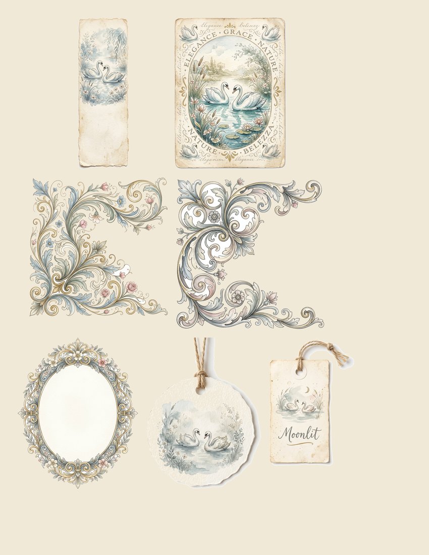 Swan Lake junk journal kit — sheet preview 1
