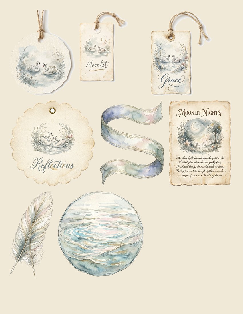 Swan Lake junk journal kit — sheet preview 2