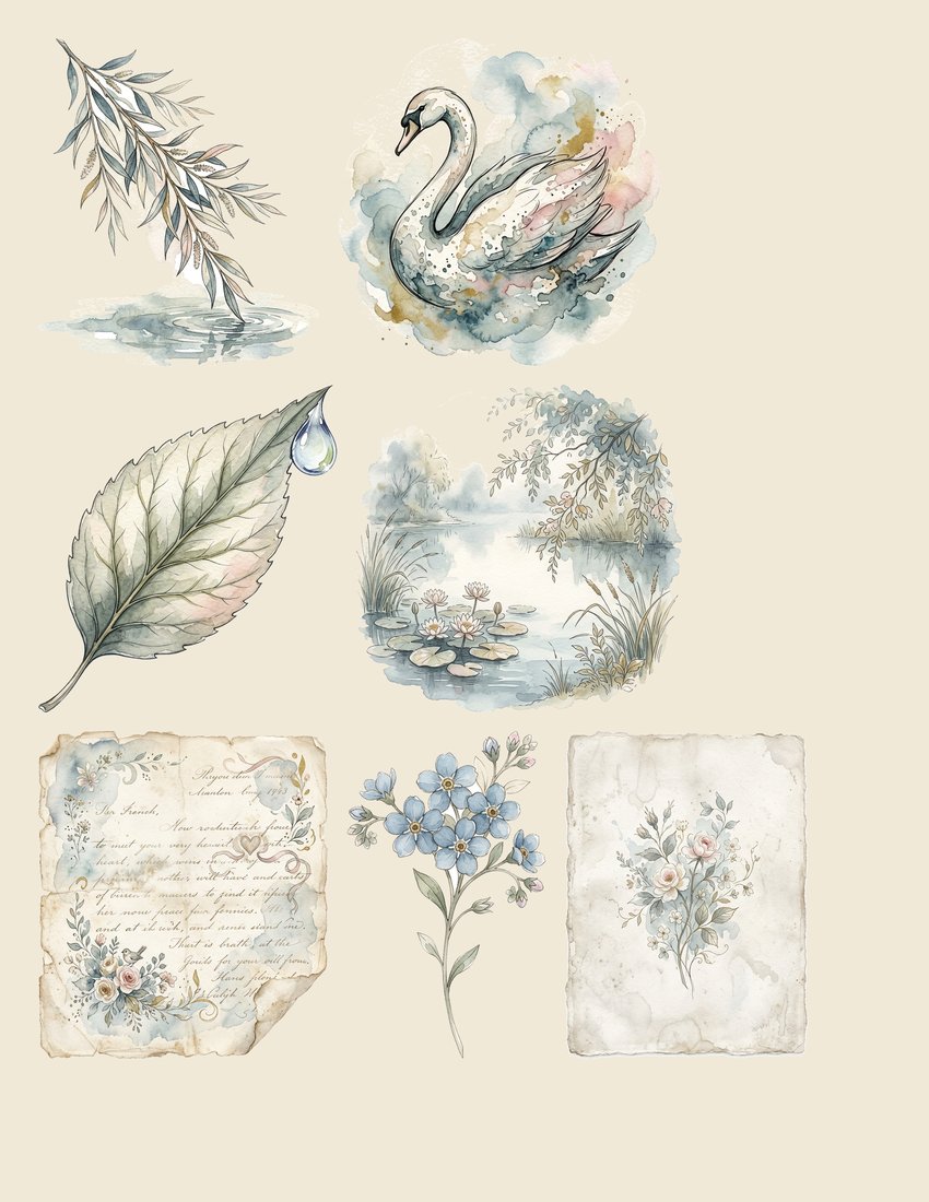 Swan Lake junk journal kit — sheet preview 4