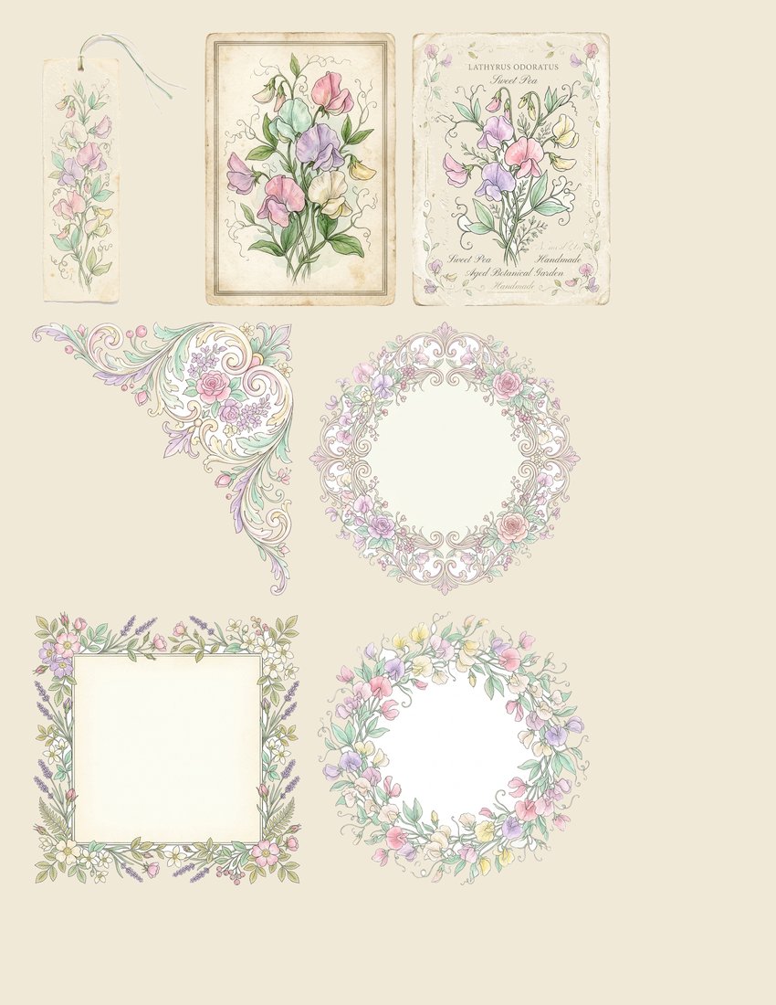 Sweet Pea Cottage junk journal kit — sheet preview 1