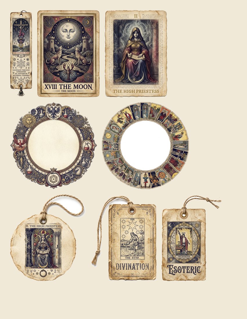 Tarot Arcana junk journal kit — sheet preview 1