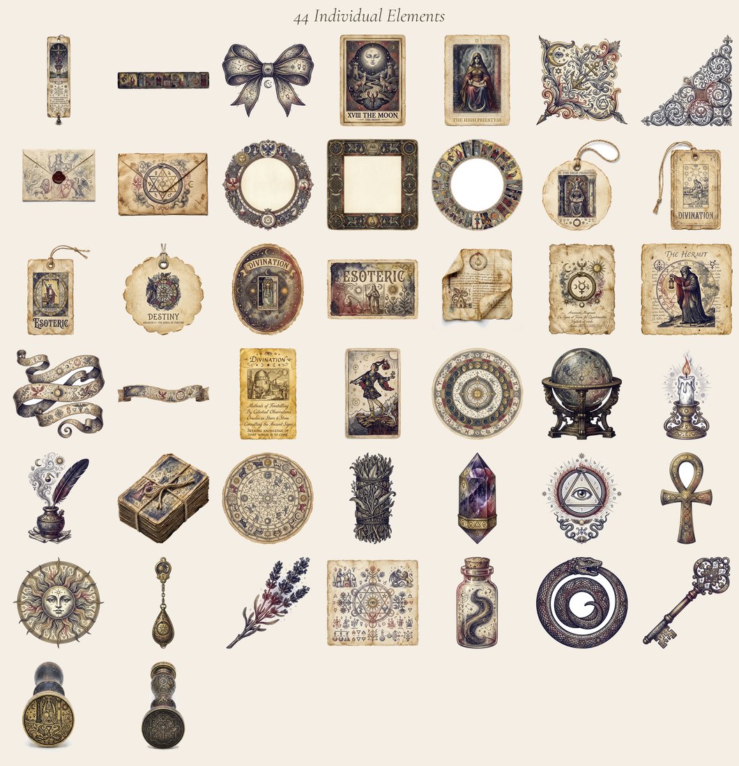 Tarot Arcana junk journal kit — elements overview