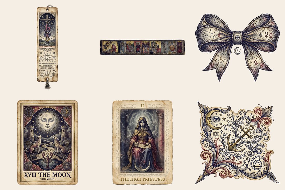 Tarot Arcana junk journal kit — element closeup 1