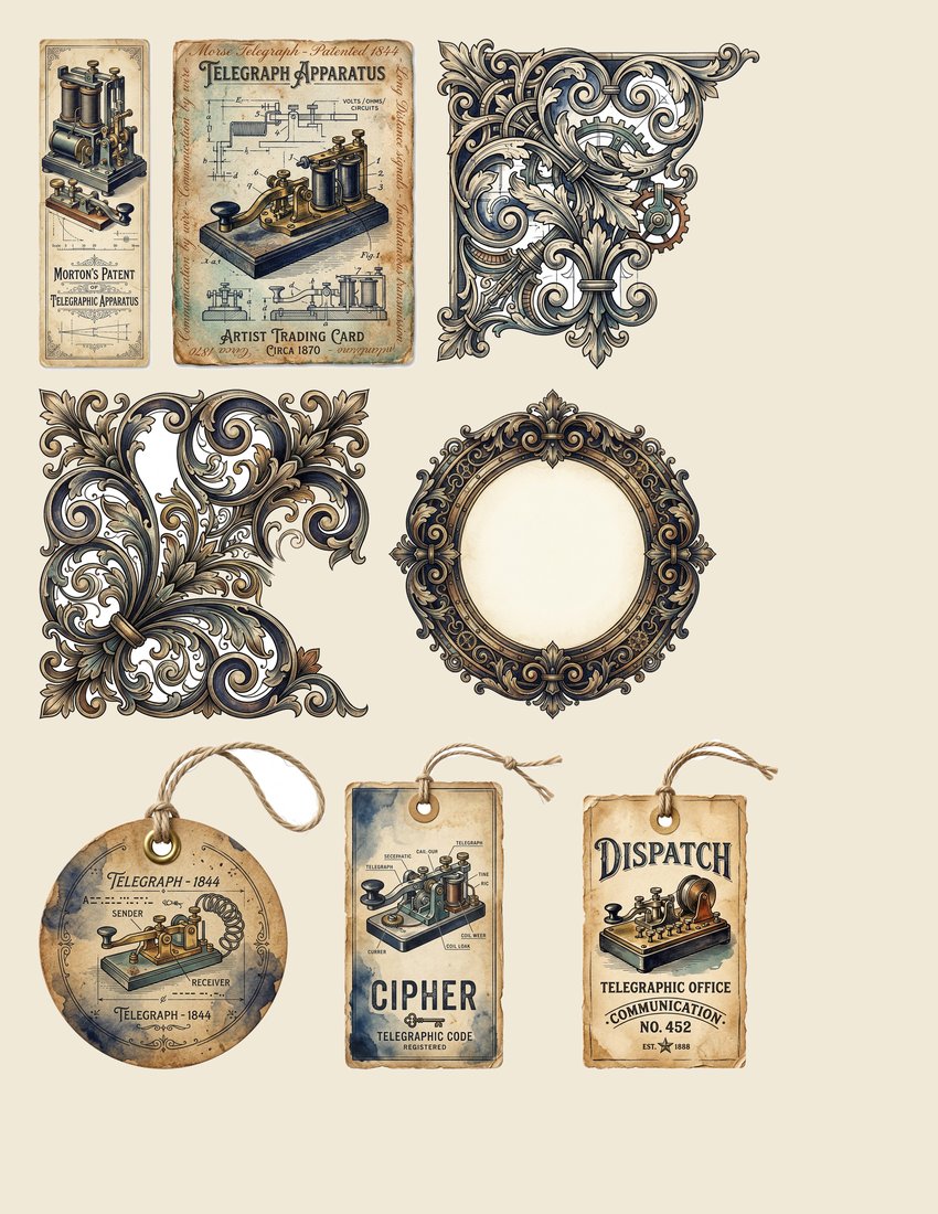 Telegraph And Post junk journal kit — sheet preview 1