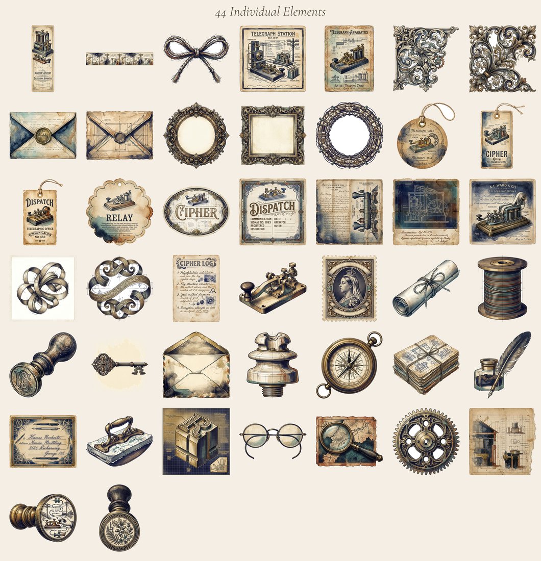 Telegraph And Post junk journal kit — elements overview