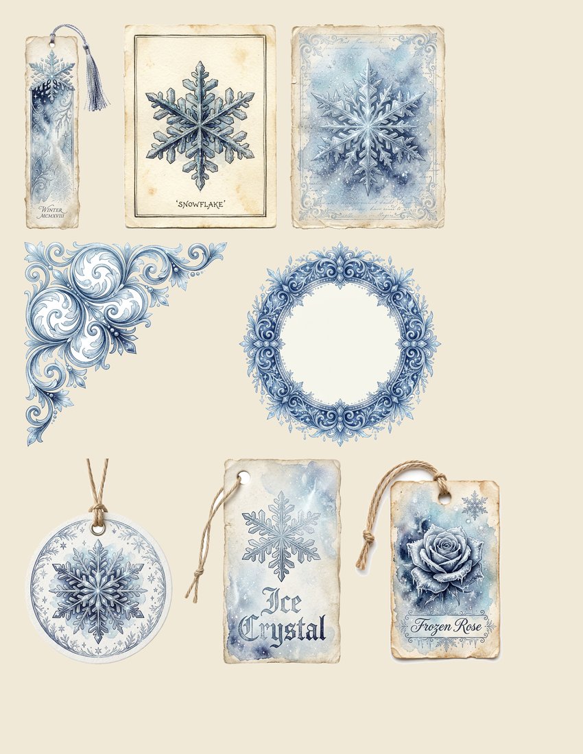 The Snow Queen junk journal kit — sheet preview 1