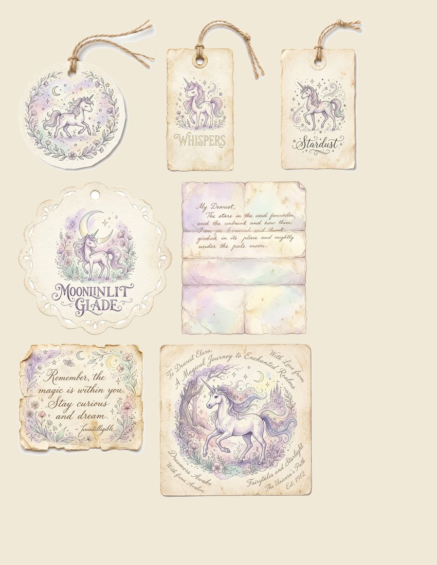 Unicorn Myth junk journal kit — sheet preview 2