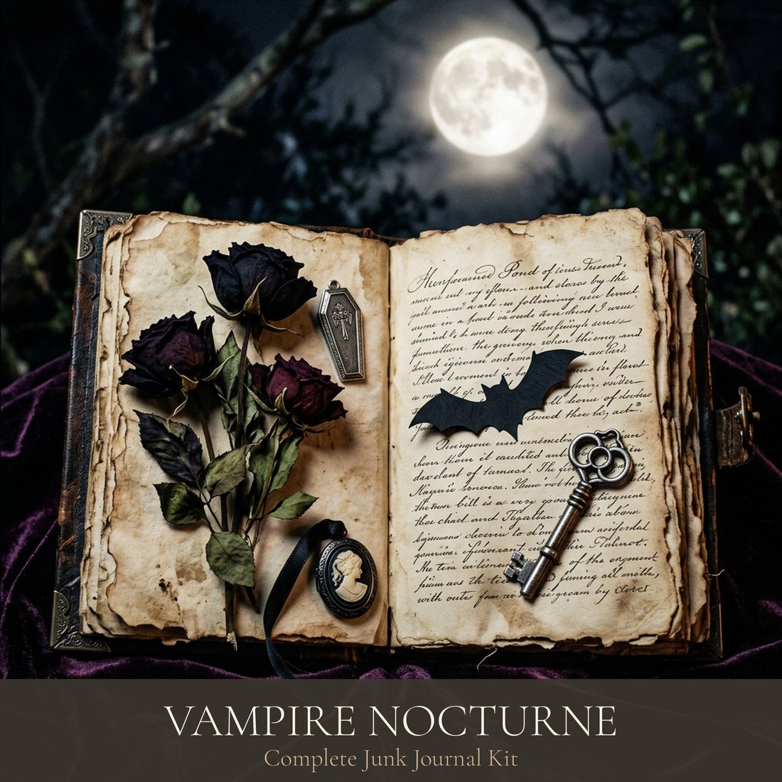 Vampire Nocturne Junk Journal Kit | Gothic Ephemera & Printable Sheets | Digital Download