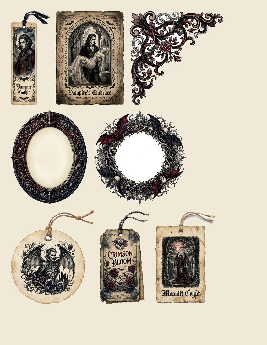 Vampire Nocturne junk journal kit — sheet preview 1