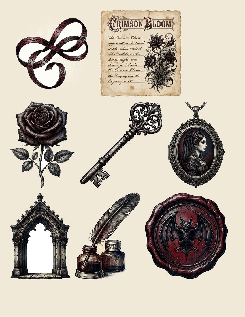 Vampire Nocturne junk journal kit — sheet preview 3