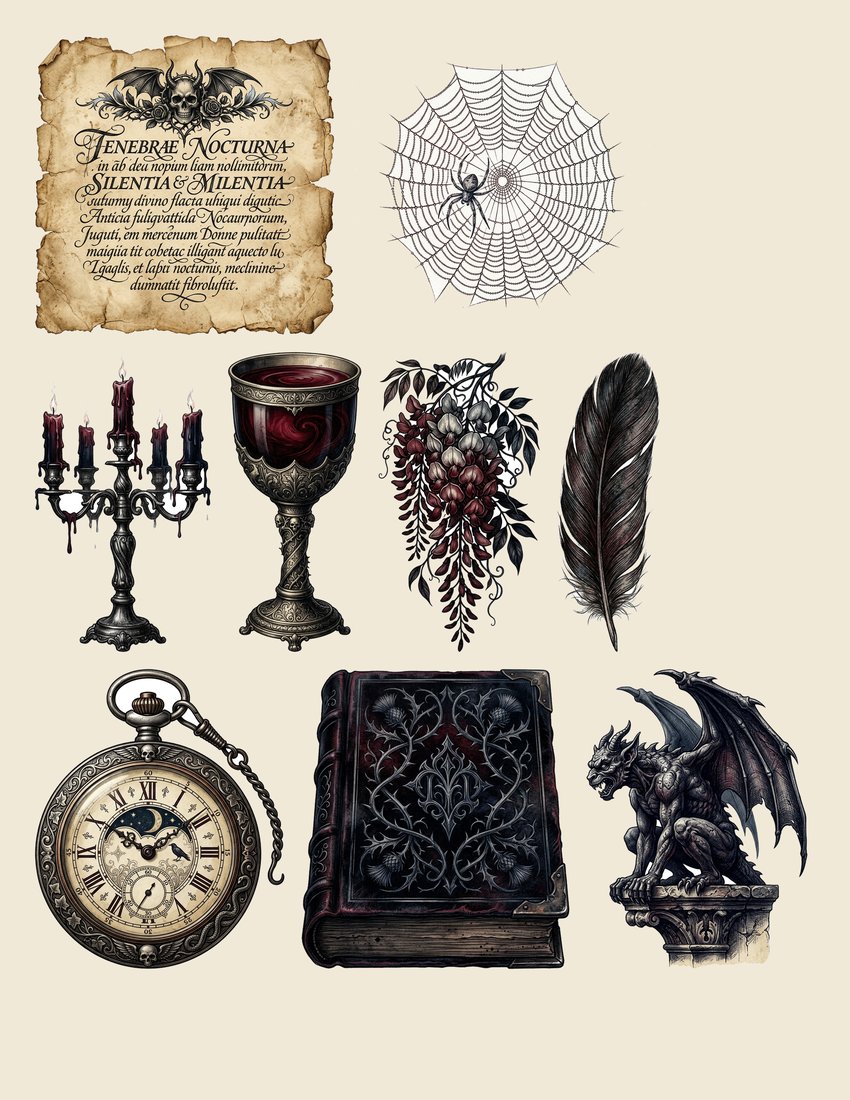 Vampire Nocturne junk journal kit — sheet preview 4