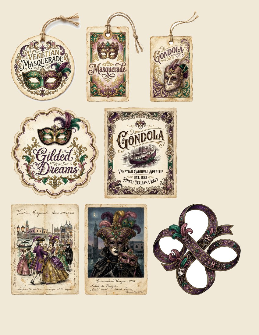 Venetian Carnival junk journal kit — sheet preview 2