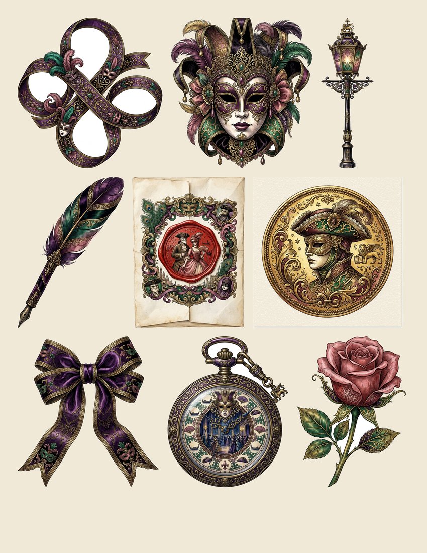 Venetian Carnival junk journal kit — sheet preview 3