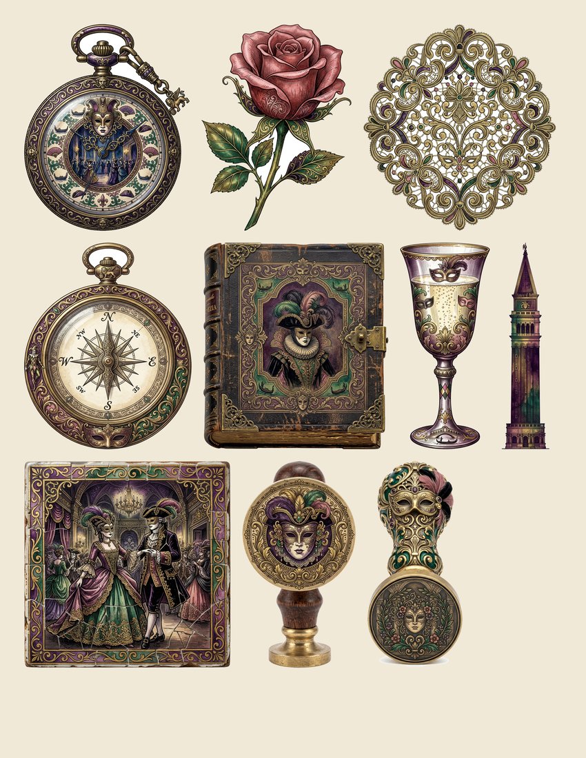 Venetian Carnival junk journal kit — sheet preview 4